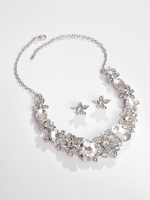 Silver Plated Designer Stone Necklace and Earring Set