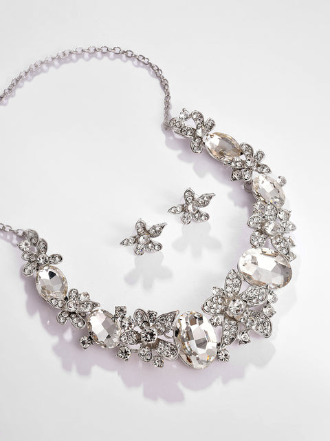 Silver Plated Designer Stone Necklace and Earring Set