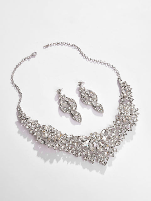 Silver Plated Designer Stone Necklace and Earring Set