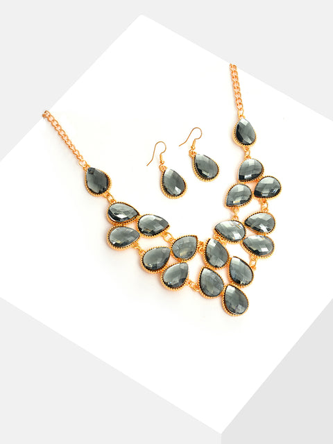 Gold Plated Designer Stone Necklace and Earring Set
