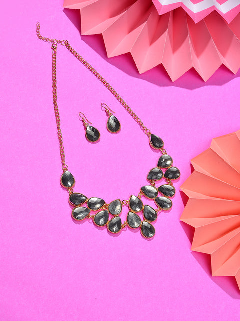 Gold Plated Designer Stone Necklace and Earring Set