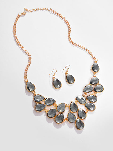 Gold Plated Designer Stone Necklace and Earring Set