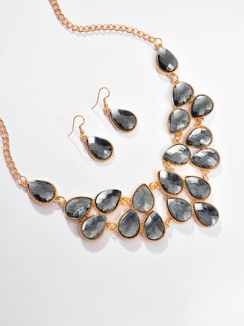 Gold Plated Designer Stone Necklace and Earring Set