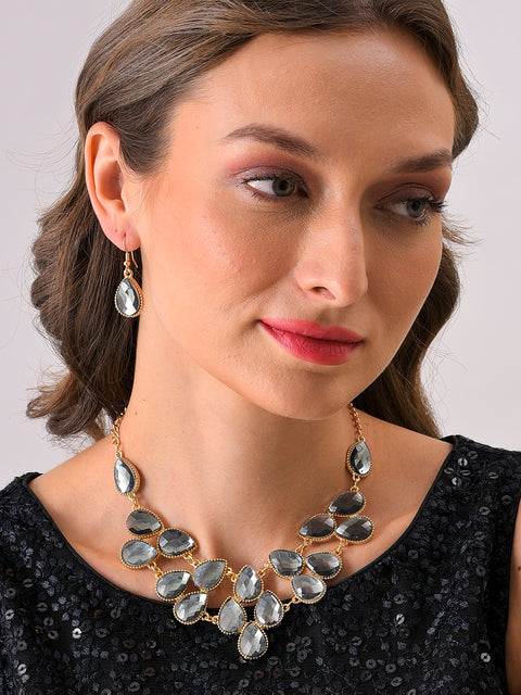 Gold Plated Designer Stone Necklace and Earring Set