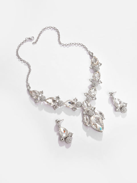 Silver Plated Designer Stone Necklace and Earring Set