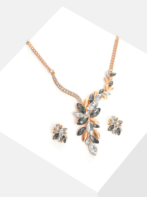 Gold Plated Designer Stone Necklace and Earring Set