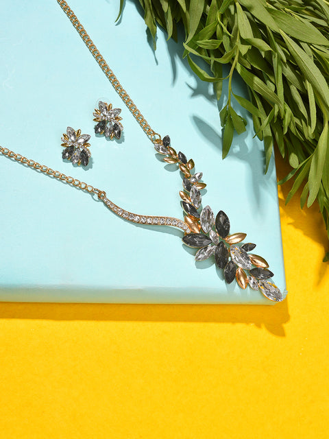 Gold Plated Designer Stone Necklace and Earring Set