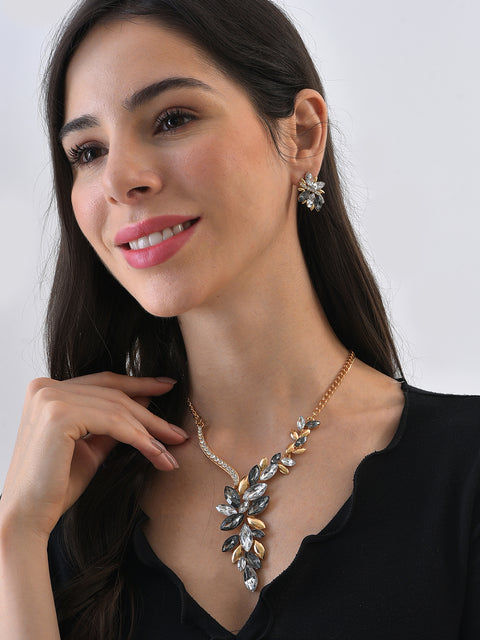 Gold Plated Designer Stone Necklace and Earring Set