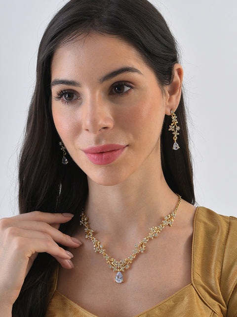 Gold Plated Designer Stone Necklace and Earring Set Jewellery Set