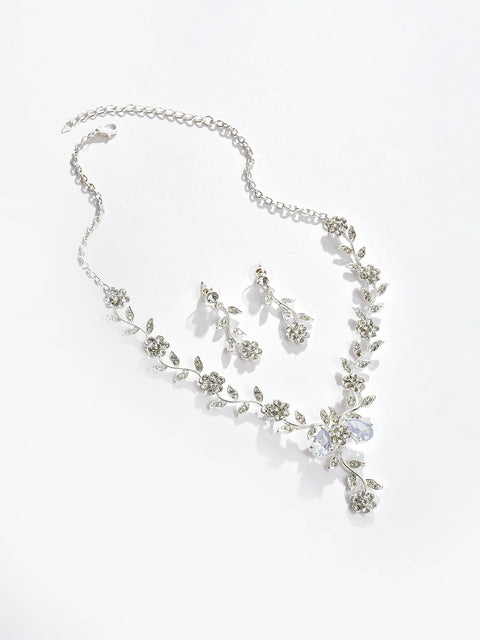 Silver Plated Designer Stone Necklace and Earring Set Jewellery Set