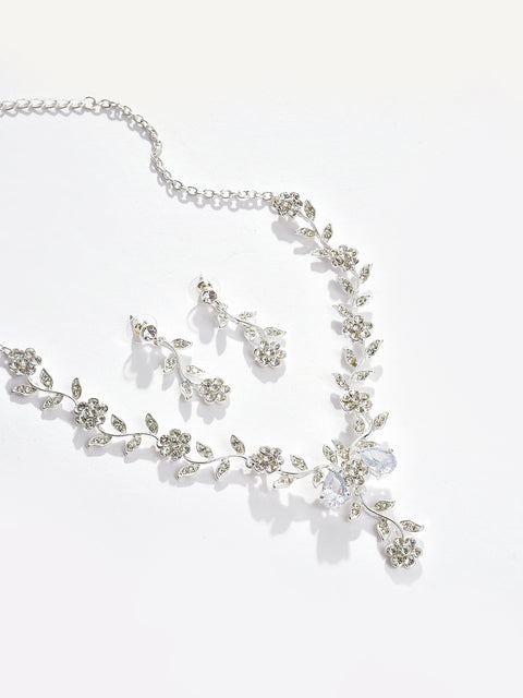 Silver Plated Designer Stone Necklace and Earring Set Jewellery Set