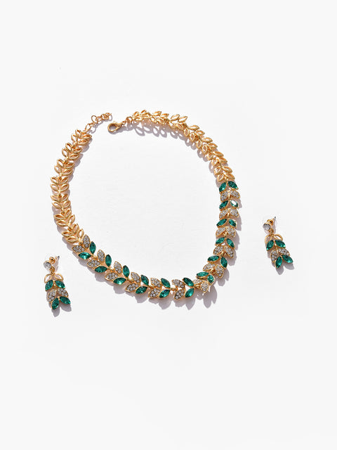 Gold Plated Designer Stone Necklace and Earring Set Jewellery Set