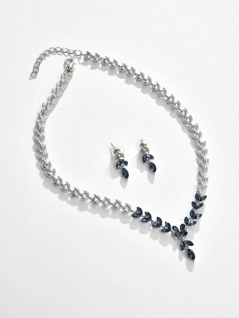 Silver Plated Designer Stone Necklace and Earring Set Jewellery Set