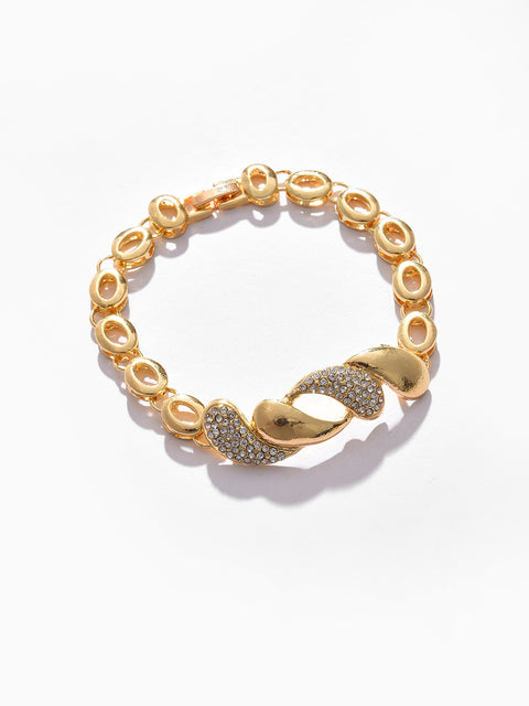 Gold Plated Designer Stone Necklace, Earrings, Bracelet and Ring Set Jewellery Set