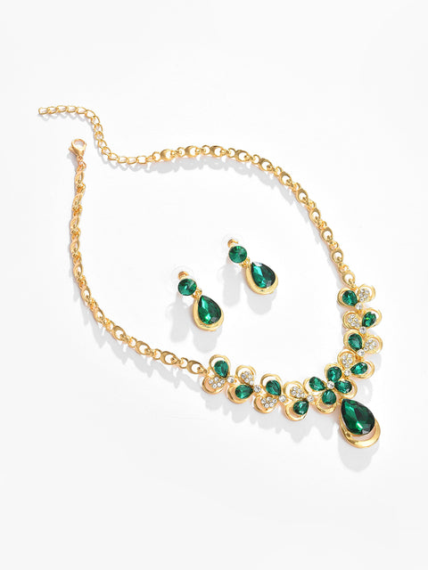 Gold Plated Designer Stone Necklace and Earring Set Jewellery Set