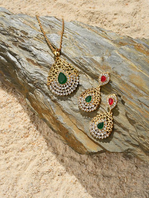 Gold Plated Designer Stone Necklace and Earring Set Jewellery Set
