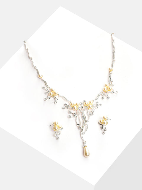 Silver Plated Designer Stone Necklace and Earring Set Jewellery Set