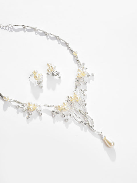 Silver Plated Designer Stone Necklace and Earring Set Jewellery Set