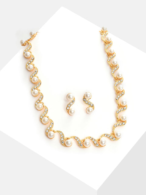 Gold Plated Pearl Necklace and Earring Set Jewellery Set