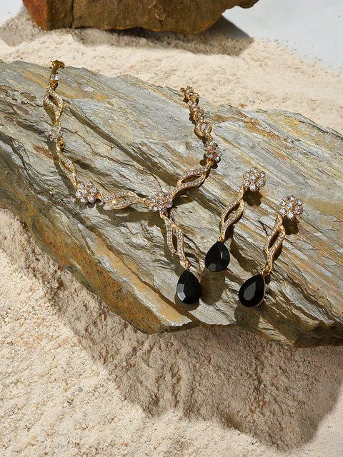 Gold Plated Designer Stone Necklace and Earring Set Jewellery Set