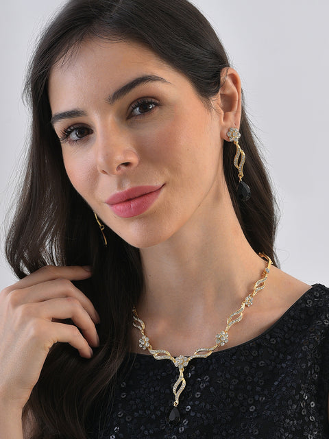 Gold Plated Designer Stone Necklace and Earring Set Jewellery Set