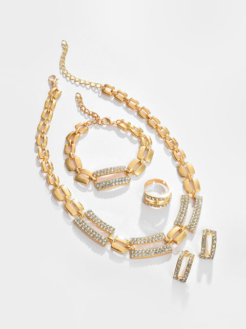 Gold Plated Designer Stone Necklace, Earrings, Bracelet and Ring Set Jewellery Set