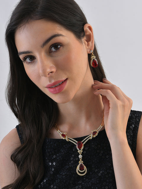 Gold Plated Designer Stone Necklace and Earring Set Jewellery Set