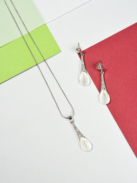 Silver Plated Designer Stone Necklace and Earring Set Jewellery Set