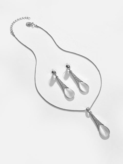 Silver Plated Designer Stone Necklace and Earring Set Jewellery Set