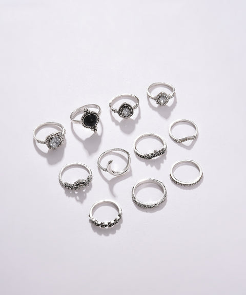Pack of 11 Silver Plated Designer Stone Ring