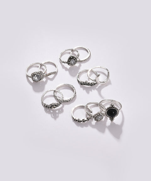 Pack of 11 Silver Plated Designer Stone Ring