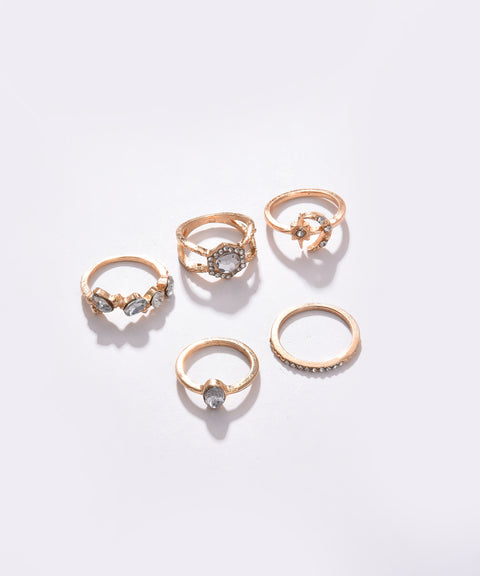 Pack of 5 Gold Plated Designer Stone Ring
