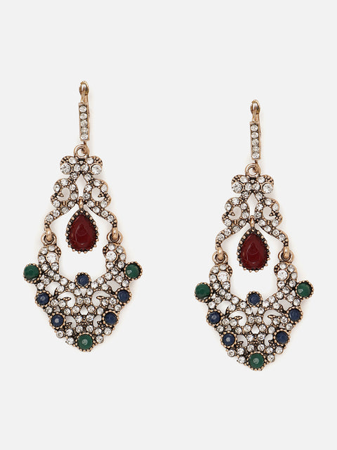 Gold Plated Designer Stone Drop Earring