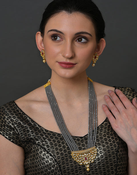 Pearl Beaded Gold Plated Necklace Set