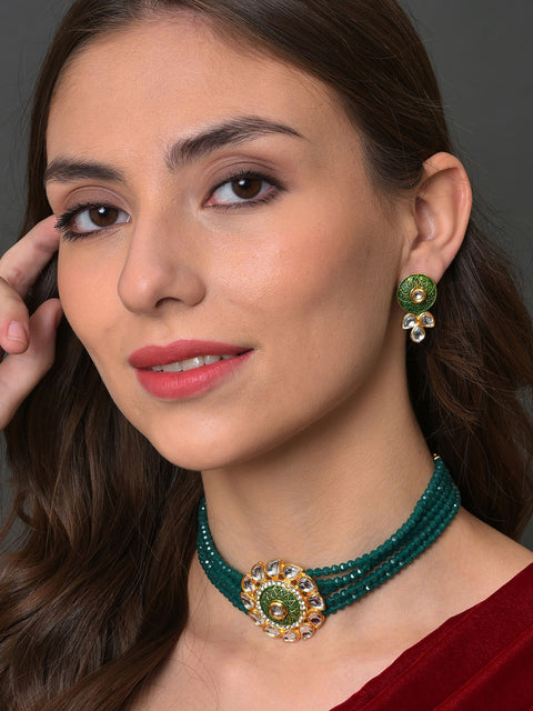 Gold Plated Stone Designer Necklace Set