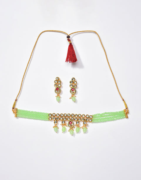 Kundan Beads Gold Plated Necklace Set