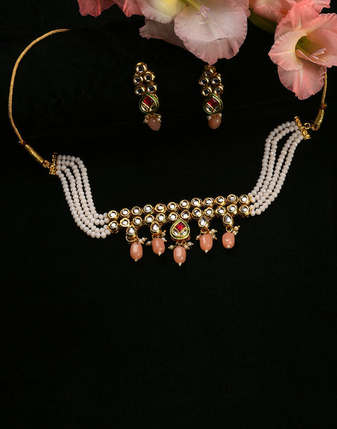 Kundan Beads Gold Plated Necklace Set