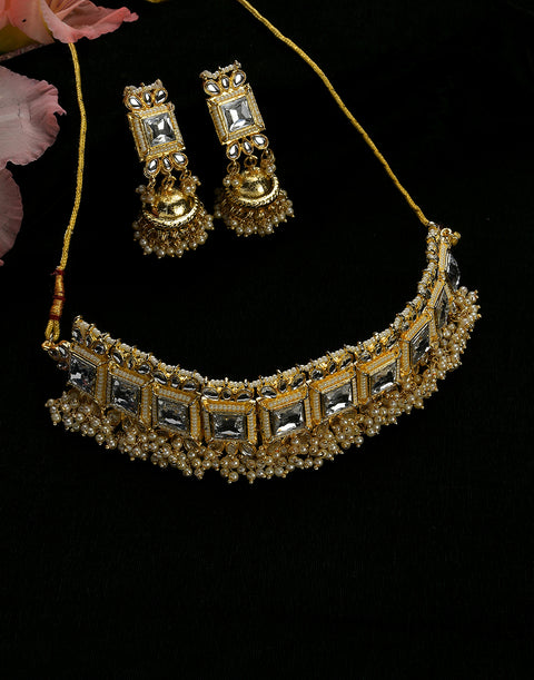 Kundan Pearl Gold Plated Necklace Set