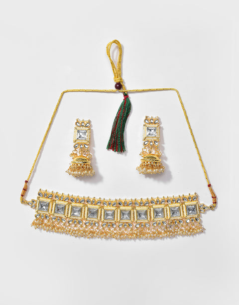 Kundan Pearl Gold Plated Necklace Set