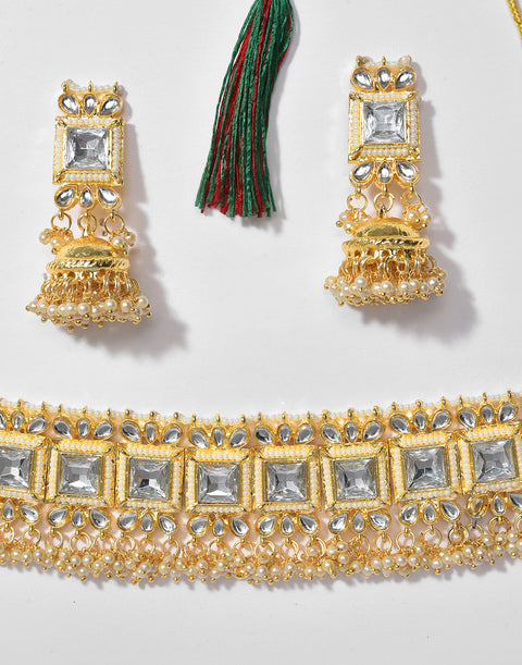 Kundan Pearl Gold Plated Necklace Set
