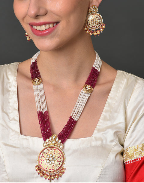 Beaded Meenakari Gold Plated Necklace Set