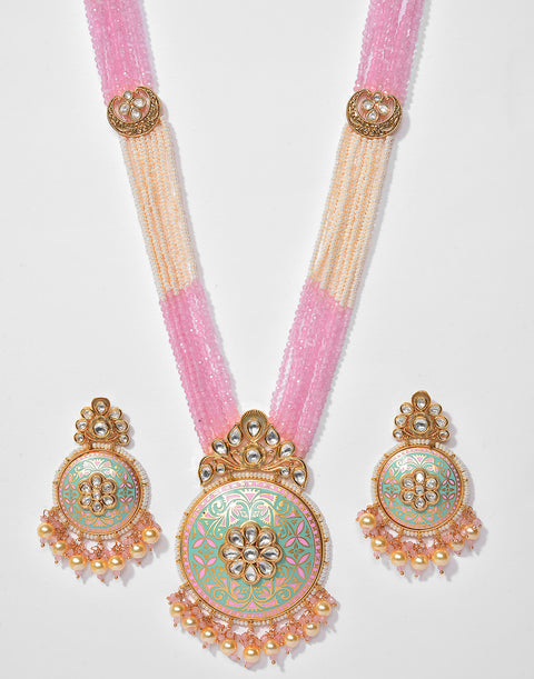 Beaded Meenakari Gold Plated Necklace Set