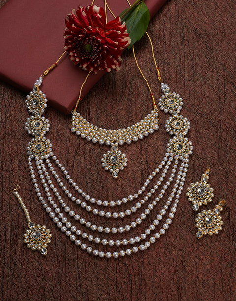 Pearl Beaded Gold Plated Necklace Set