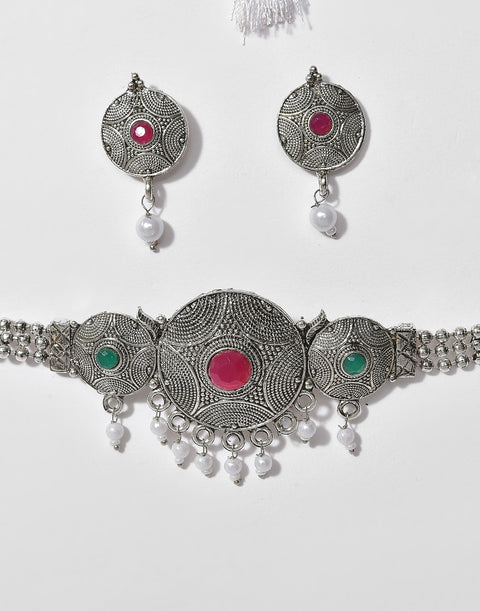 Meenakari Silver Plated Necklace