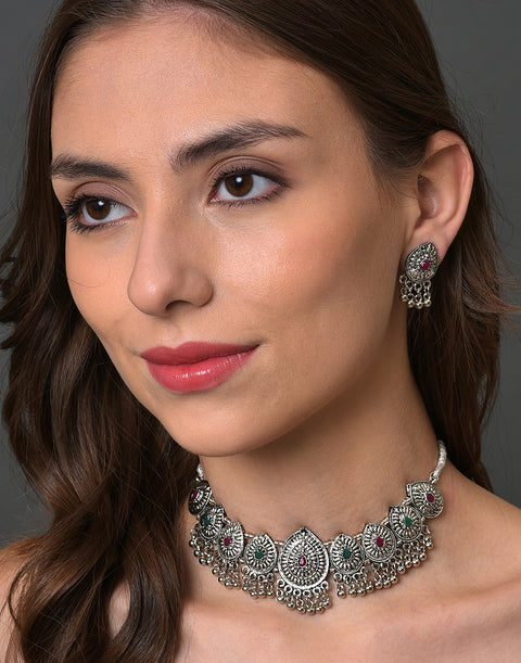 Meenakari Silver Plated Necklace