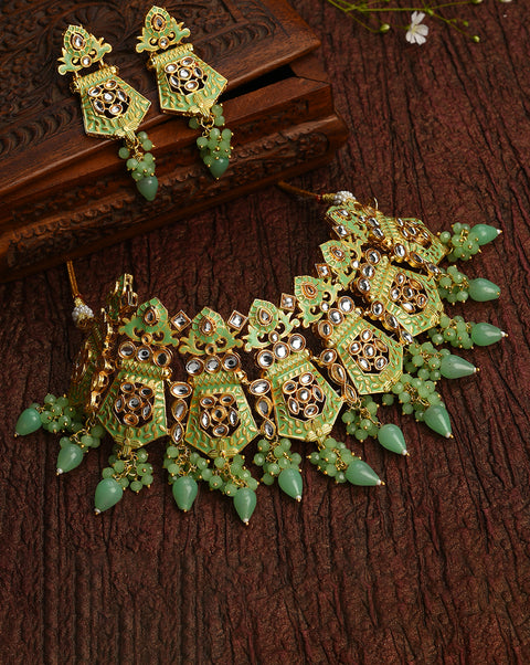 Kundan Meenakari Jaipuri Choker Set