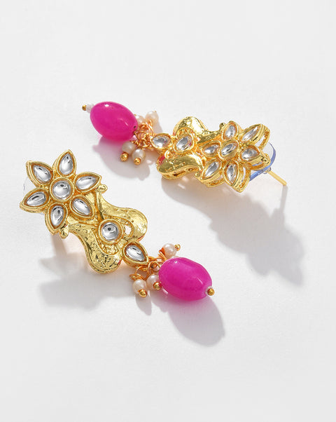Gold Plated Designer Stone Beaded Necklace and Earrings Set