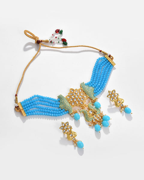 Gold Plated Designer Stone Beaded Necklace and Earrings Set