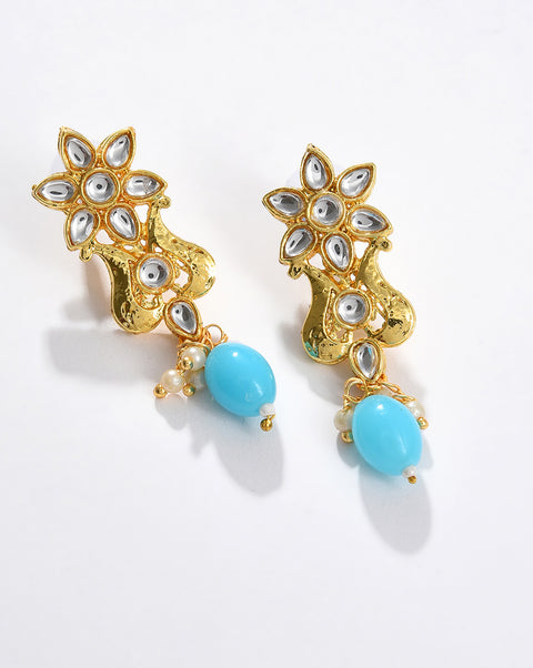 Gold Plated Designer Stone Beaded Necklace and Earrings Set