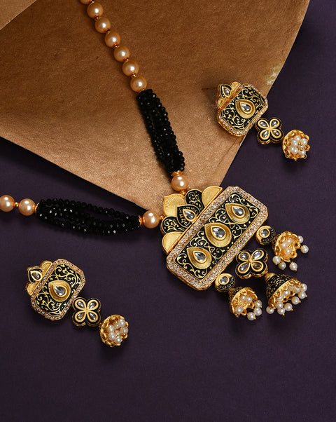 Gold Plated Pearls Beaded Necklace and Earrings Set